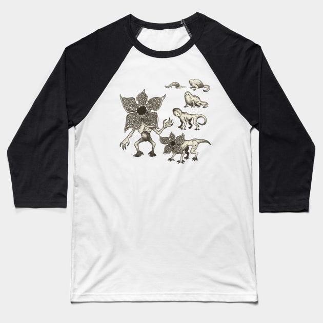 Demogorgons Evolution Baseball T-Shirt by djrbennett